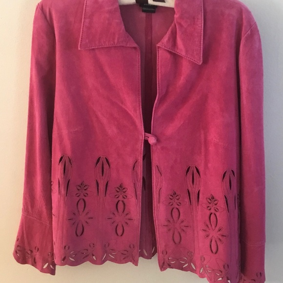 ☃️ Pink Suede Jacket Top Size M - Picture 9 of 13